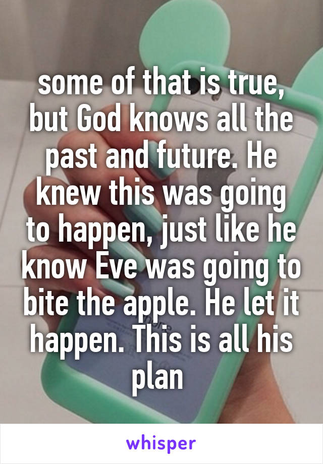 some of that is true, but God knows all the past and future. He knew this was going to happen, just like he know Eve was going to bite the apple. He let it happen. This is all his plan 