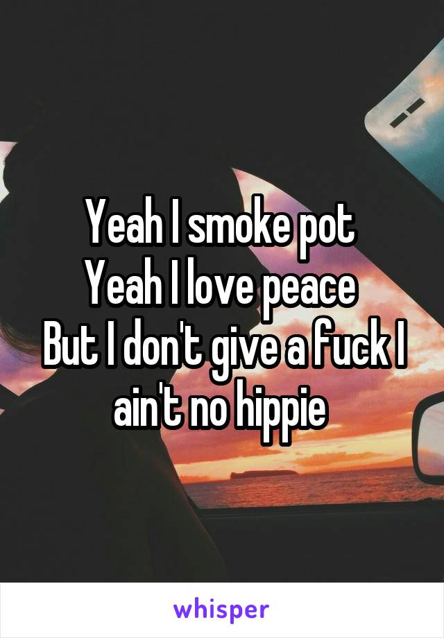 Yeah I smoke pot 
Yeah I love peace 
But I don't give a fuck I ain't no hippie 