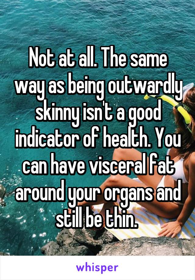 Not at all. The same way as being outwardly skinny isn't a good indicator of health. You can have visceral fat around your organs and still be thin. 