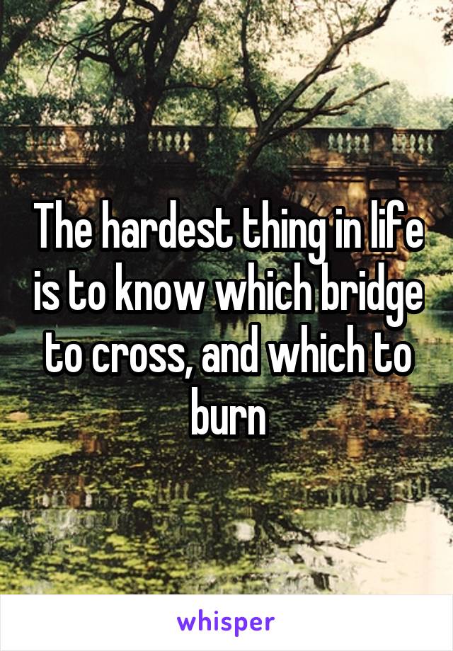 The hardest thing in life is to know which bridge to cross, and which to burn