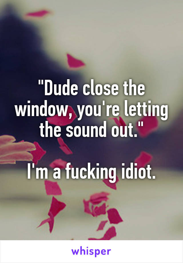 "Dude close the window, you're letting the sound out."

I'm a fucking idiot.