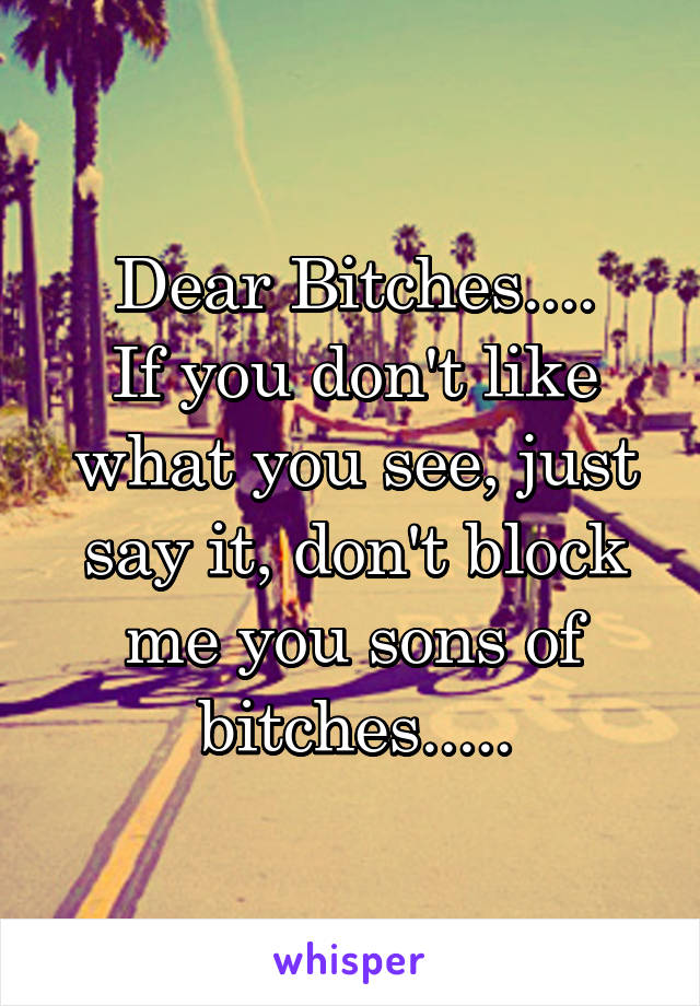 Dear Bitches....
If you don't like what you see, just say it, don't block me you sons of bitches.....