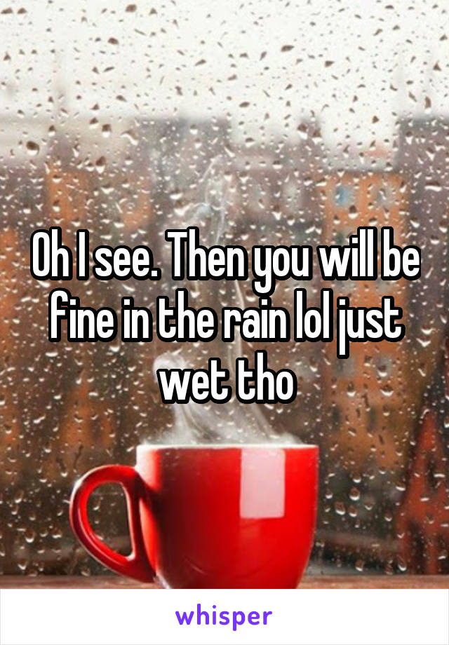 Oh I see. Then you will be fine in the rain lol just wet tho