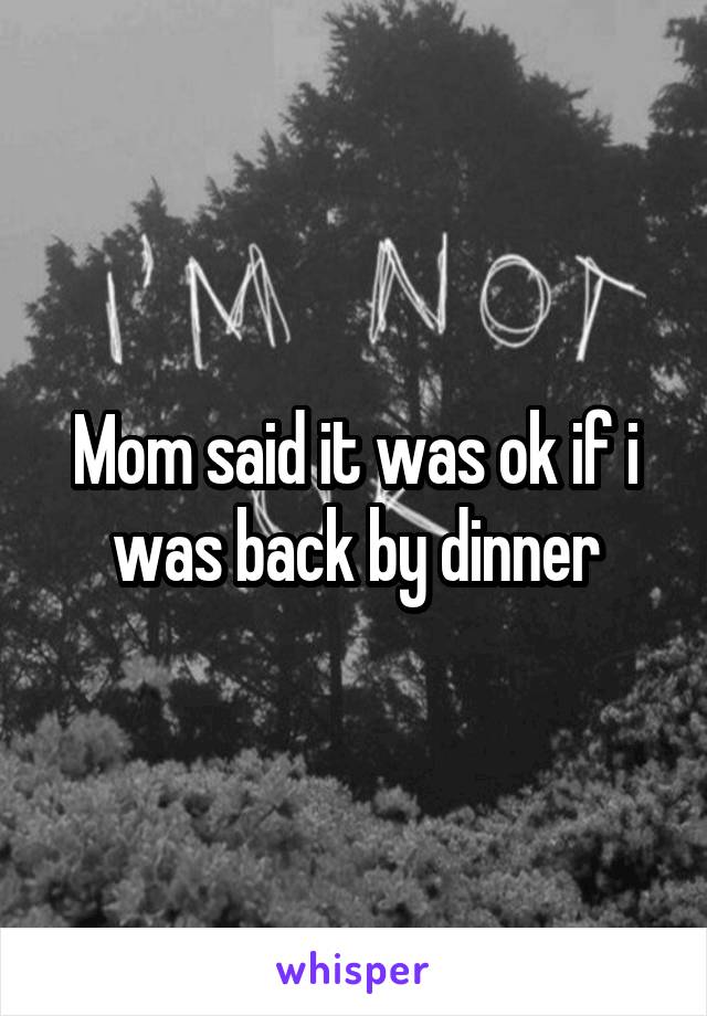 Mom said it was ok if i was back by dinner