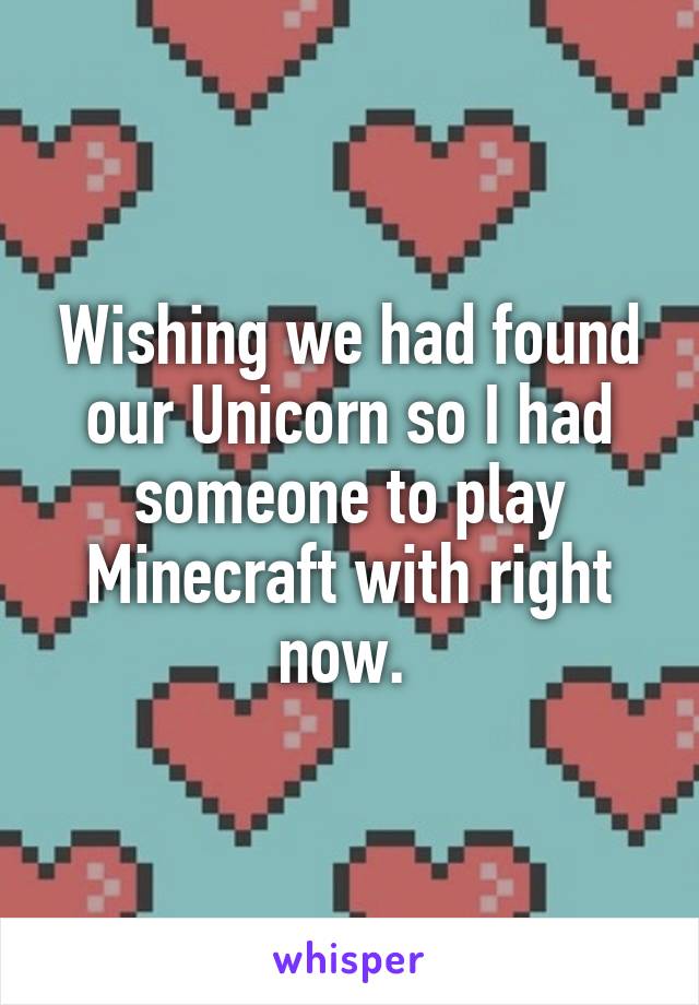 Wishing we had found our Unicorn so I had someone to play Minecraft with right now. 