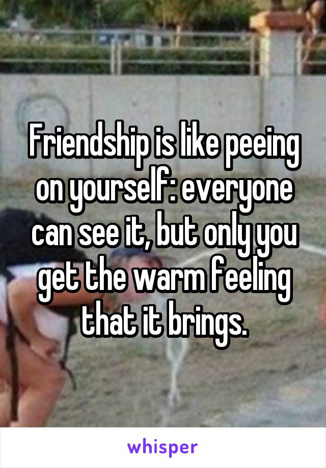 Friendship is like peeing on yourself: everyone can see it, but only you get the warm feeling that it brings.