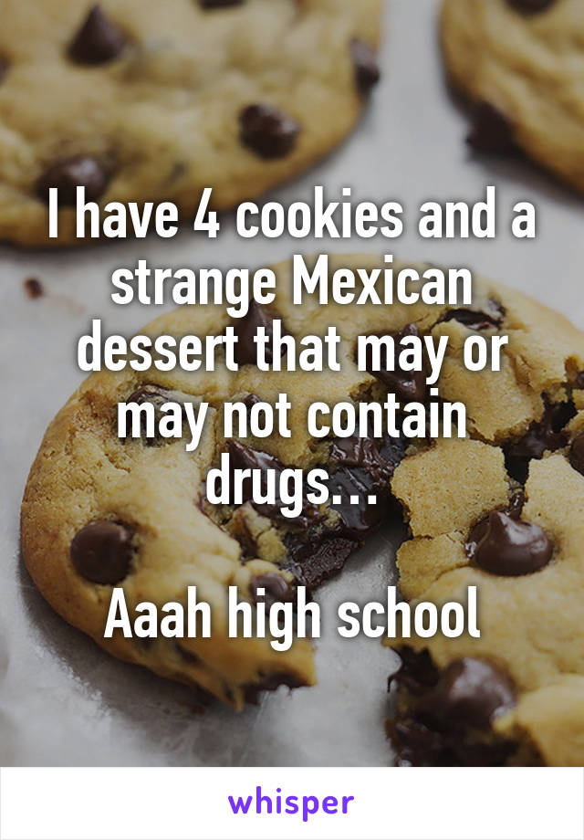 I have 4 cookies and a strange Mexican dessert that may or may not contain drugs…

Aaah high school