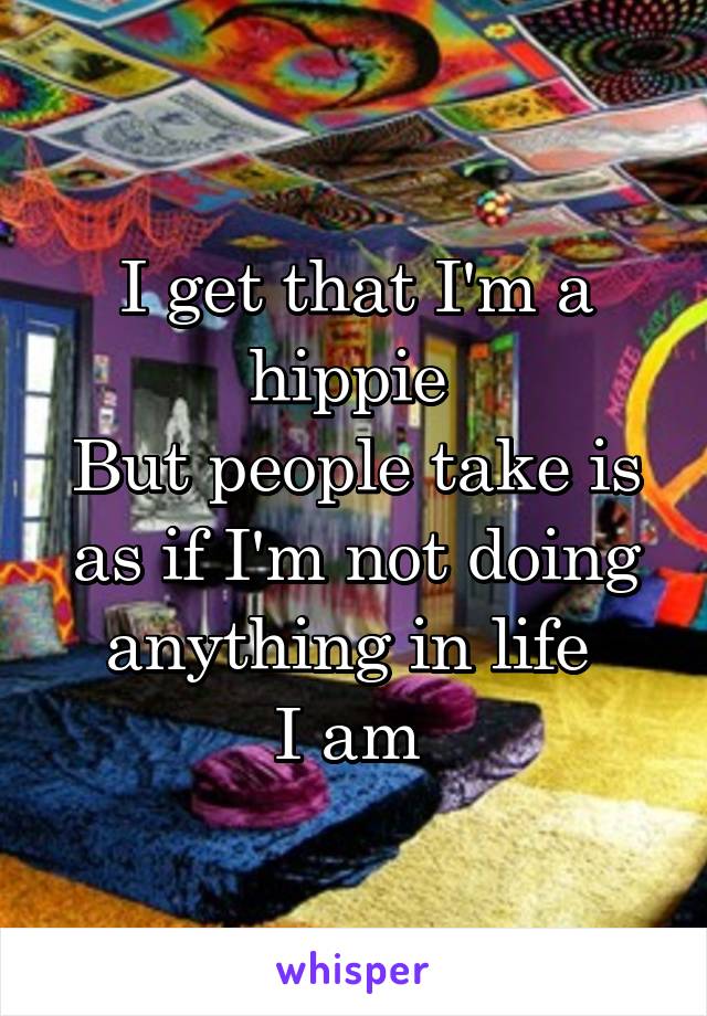 I get that I'm a hippie 
But people take is as if I'm not doing anything in life 
I am 