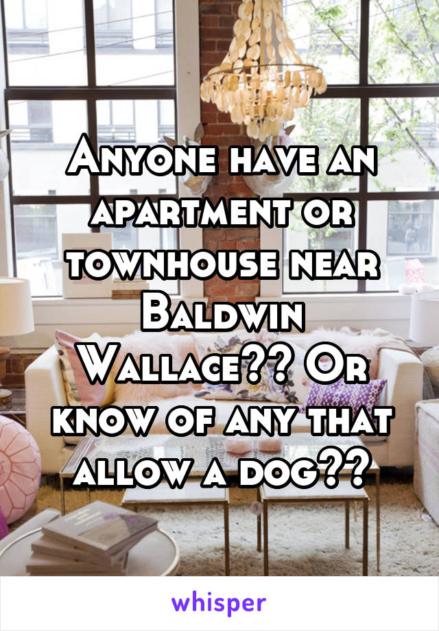 Anyone have an apartment or townhouse near Baldwin Wallace?? Or know of any that allow a dog??