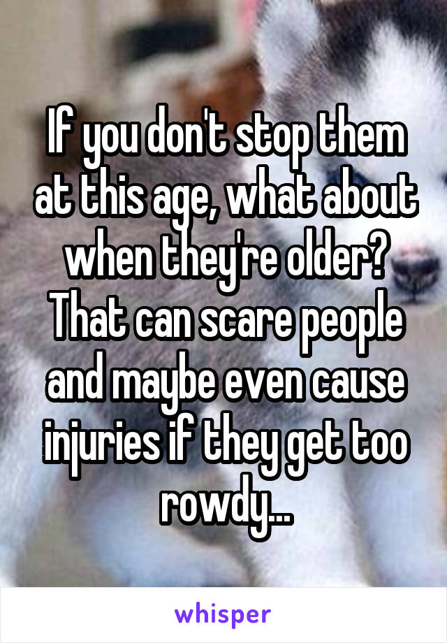 If you don't stop them at this age, what about when they're older? That can scare people and maybe even cause injuries if they get too rowdy...