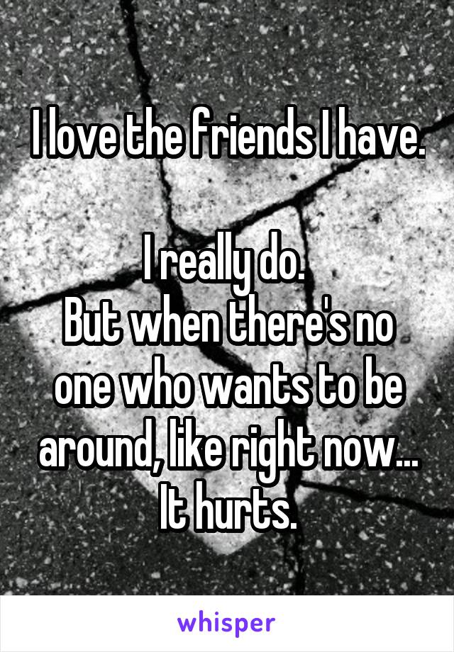 I love the friends I have. 
I really do. 
But when there's no one who wants to be around, like right now...
It hurts.