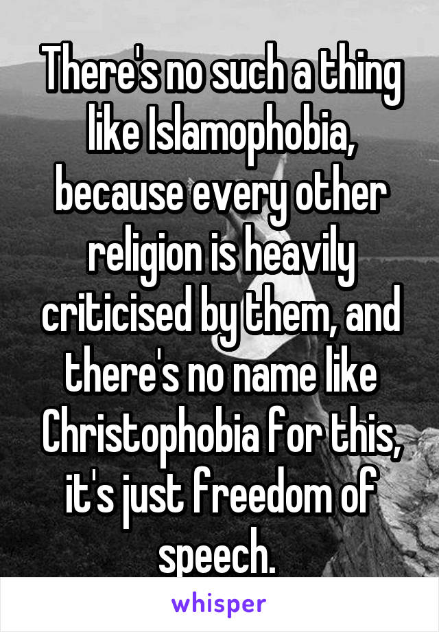 There's no such a thing like Islamophobia, because every other religion is heavily criticised by them, and there's no name like Christophobia for this, it's just freedom of speech. 