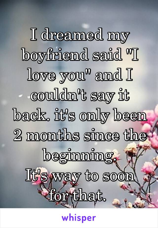 I dreamed my boyfriend said "I love you" and I couldn't say it back. it's only been 2 months since the beginning.
It's way to soon for that. 