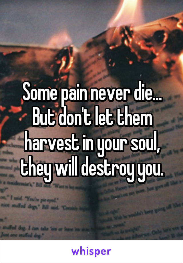 Some pain never die...
But don't let them harvest in your soul, they will destroy you.