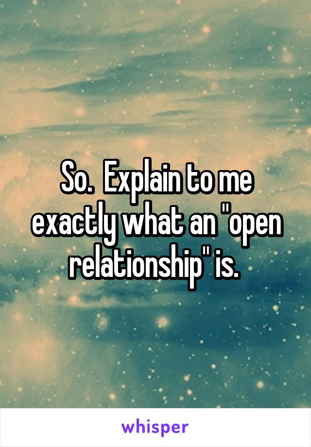 So.  Explain to me exactly what an "open relationship" is. 