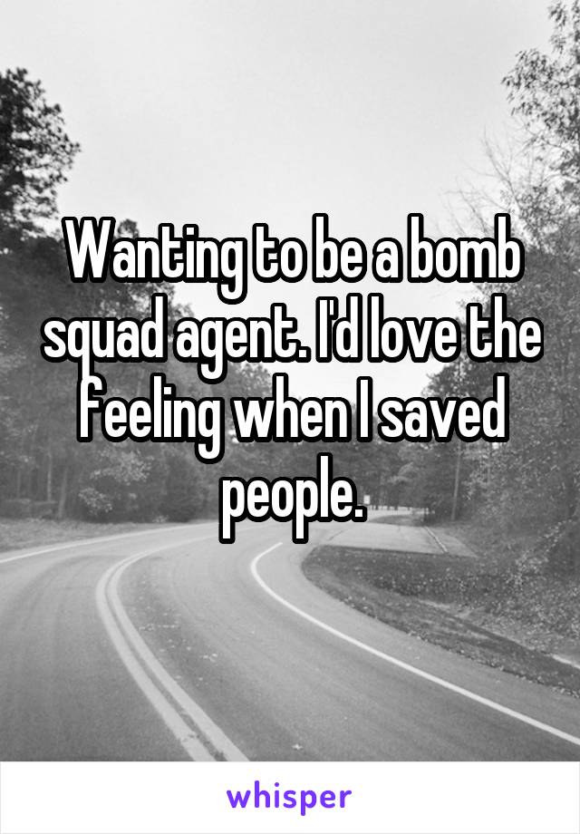 Wanting to be a bomb squad agent. I'd love the feeling when I saved people.
