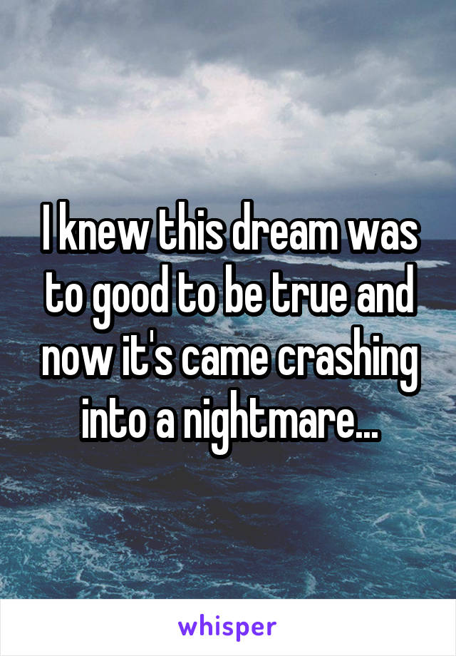 I knew this dream was to good to be true and now it's came crashing into a nightmare...