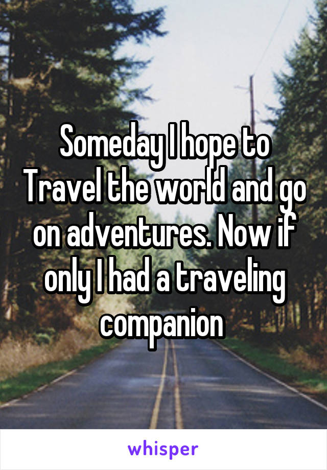 Someday I hope to Travel the world and go on adventures. Now if only I had a traveling companion 