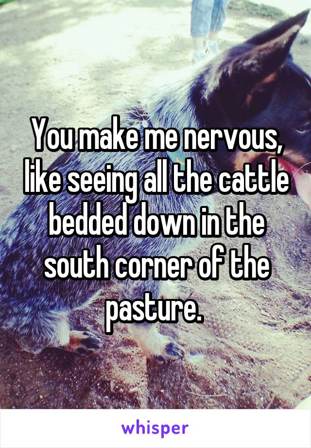 You make me nervous, like seeing all the cattle bedded down in the south corner of the pasture. 