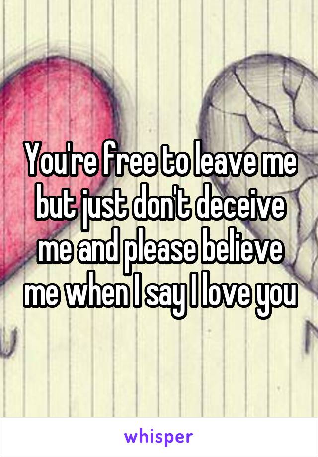 You're free to leave me but just don't deceive me and please believe me when I say I love you