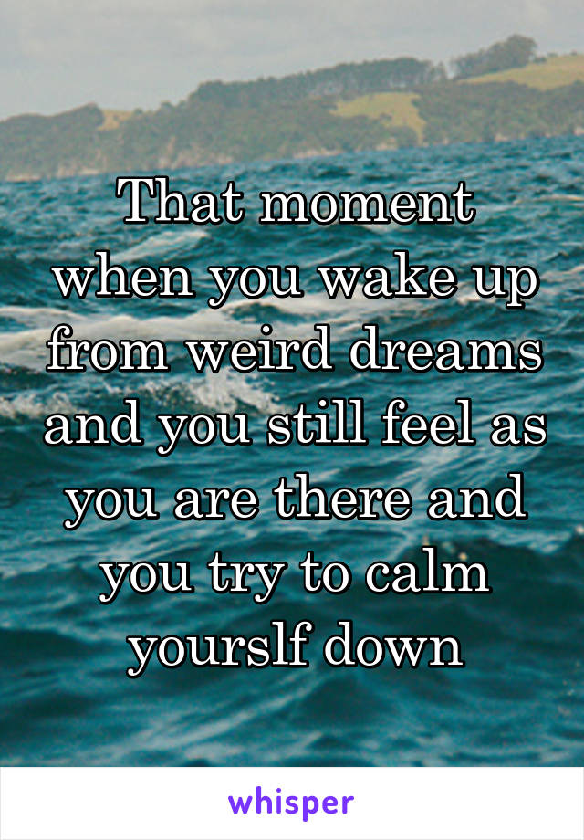 That moment when you wake up from weird dreams and you still feel as you are there and you try to calm yourslf down