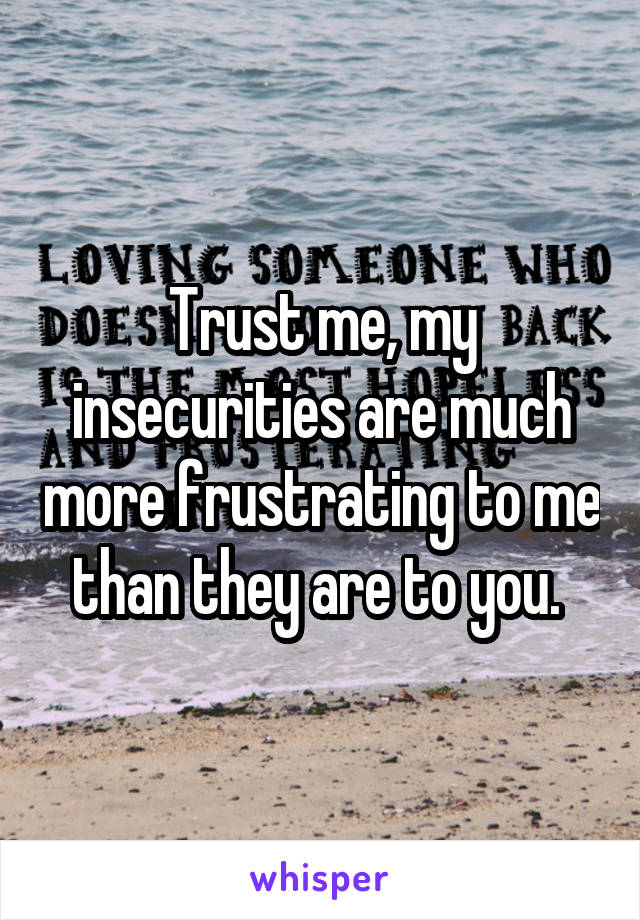 Trust me, my insecurities are much more frustrating to me than they are to you. 