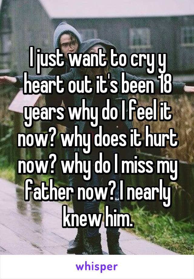 I just want to cry y heart out it's been 18 years why do I feel it now? why does it hurt now? why do I miss my father now? I nearly knew him.