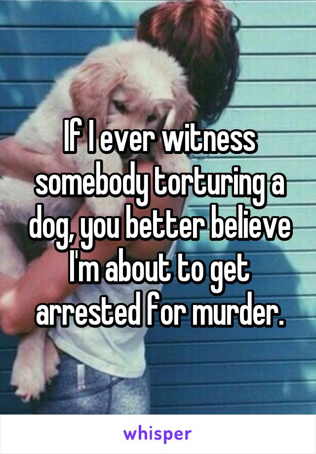 If I ever witness somebody torturing a dog, you better believe I'm about to get arrested for murder.