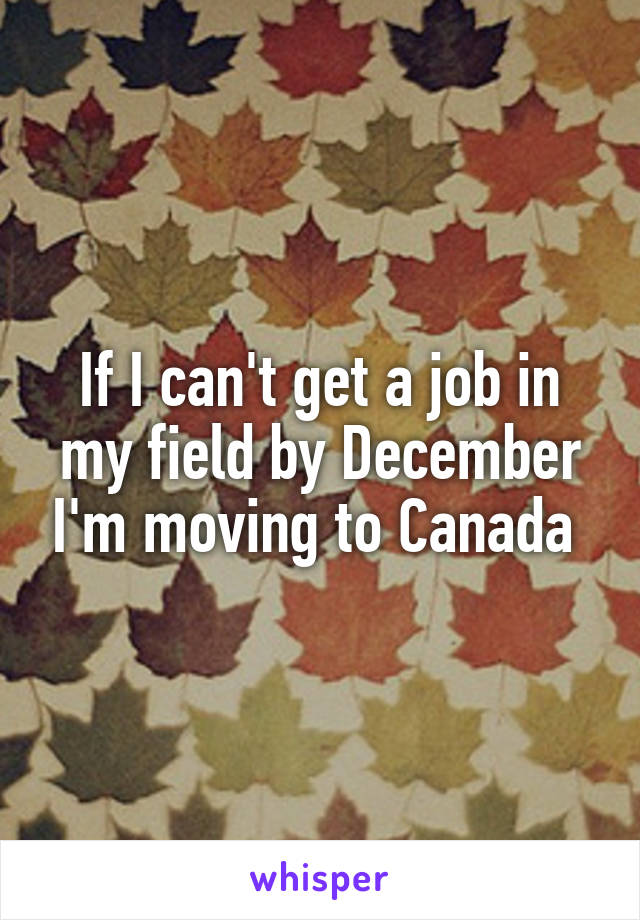 If I can't get a job in my field by December I'm moving to Canada 