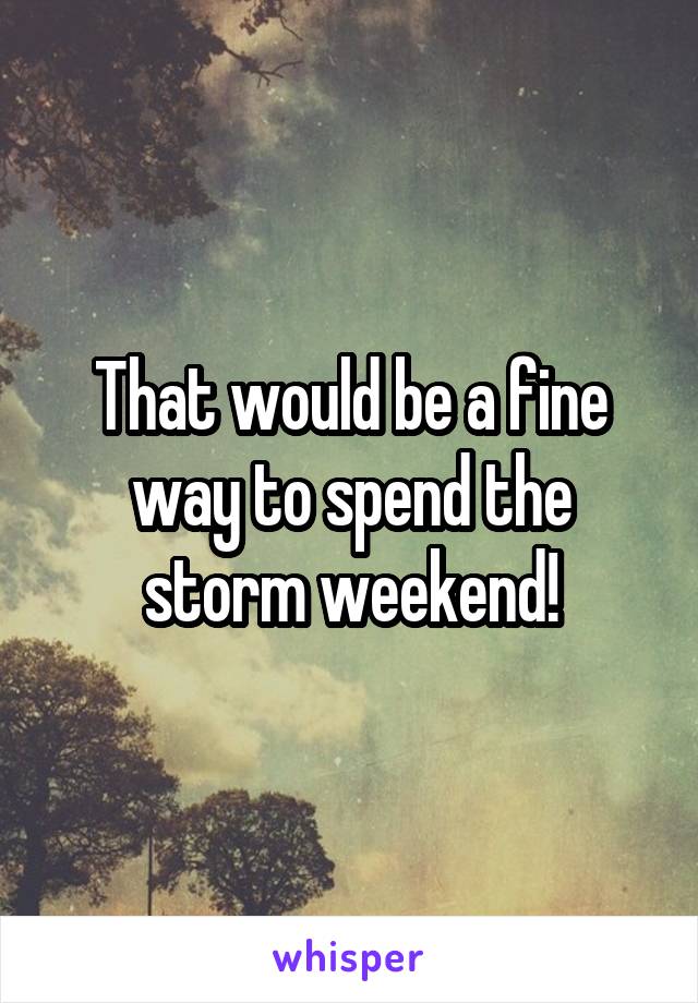 That would be a fine way to spend the storm weekend!