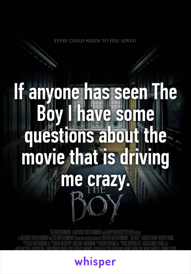 If anyone has seen The Boy I have some questions about the movie that is driving me crazy.