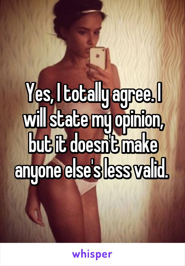 Yes, I totally agree. I will state my opinion, but it doesn't make anyone else's less valid. 