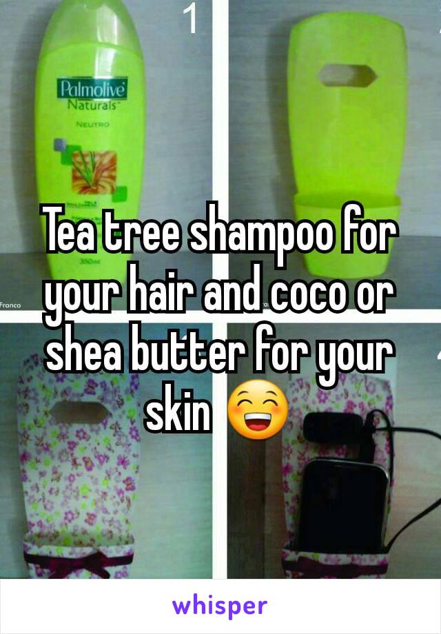 Tea tree shampoo for your hair and coco or shea butter for your skin 😁