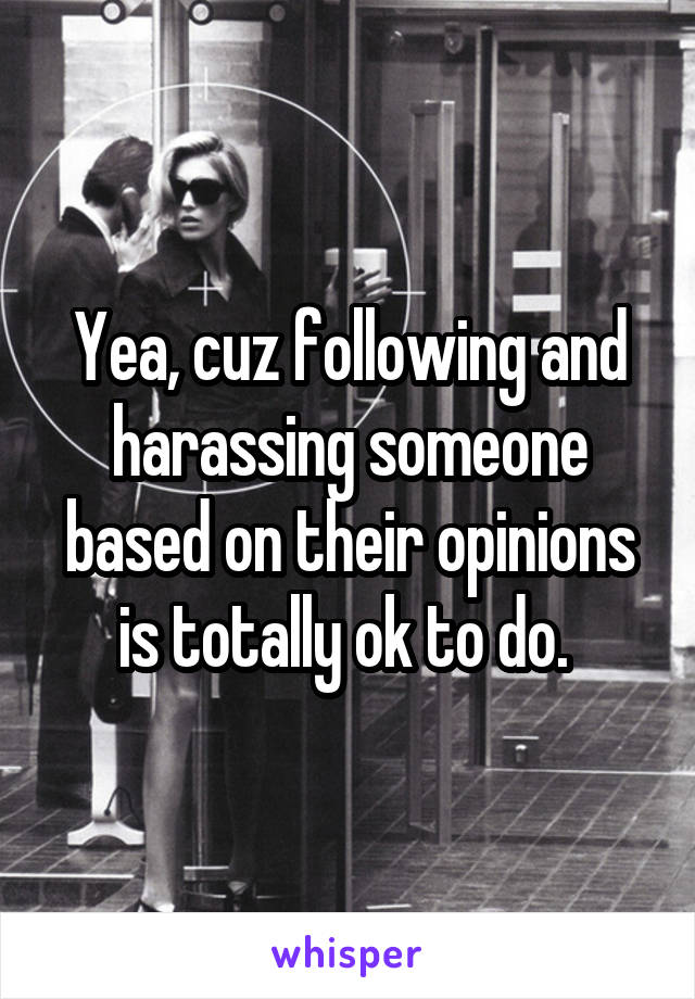 Yea, cuz following and harassing someone based on their opinions is totally ok to do. 