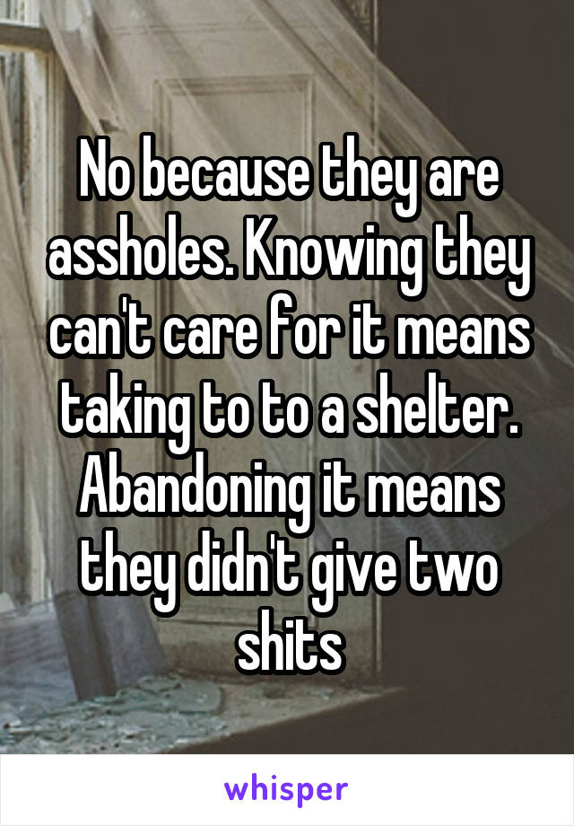 No because they are assholes. Knowing they can't care for it means taking to to a shelter. Abandoning it means they didn't give two shits