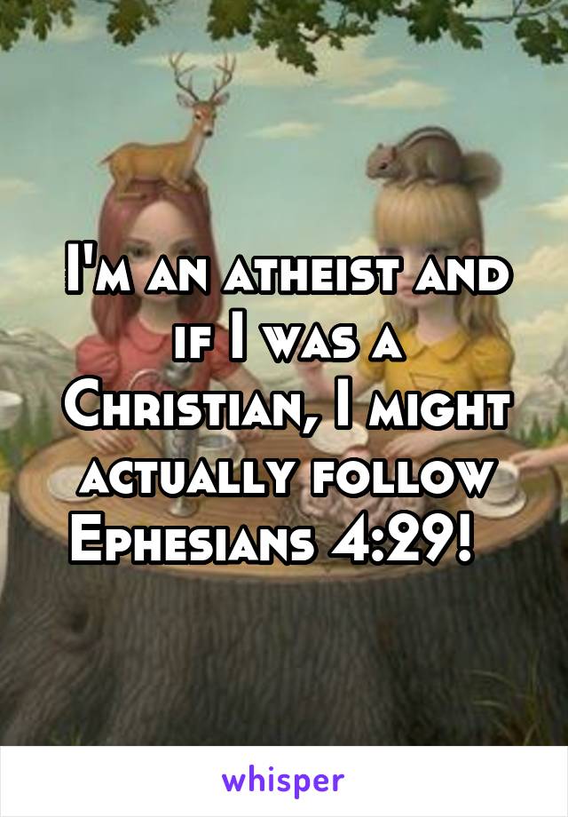 I'm an atheist and if I was a Christian, I might actually follow Ephesians 4:29!  