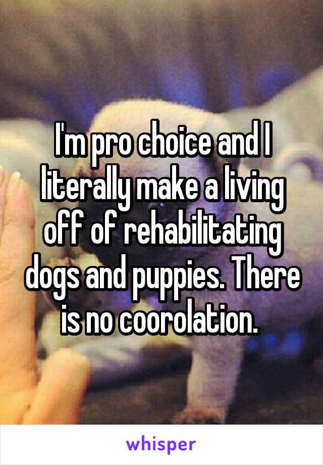 I'm pro choice and I literally make a living off of rehabilitating dogs and puppies. There is no coorolation. 