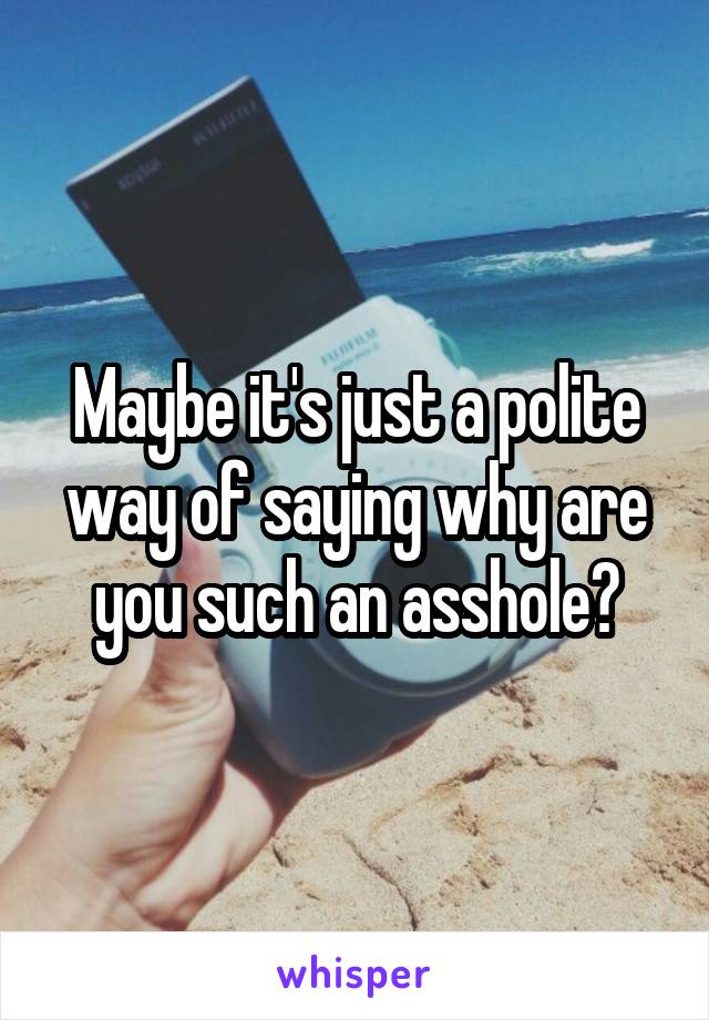 Maybe it's just a polite way of saying why are you such an asshole?