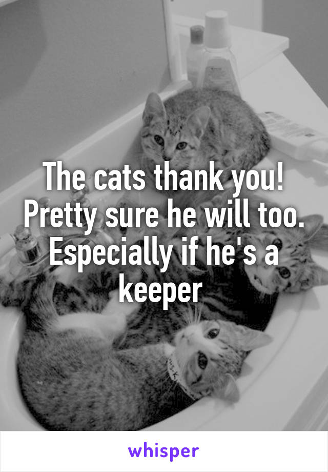 The cats thank you! Pretty sure he will too. Especially if he's a keeper 