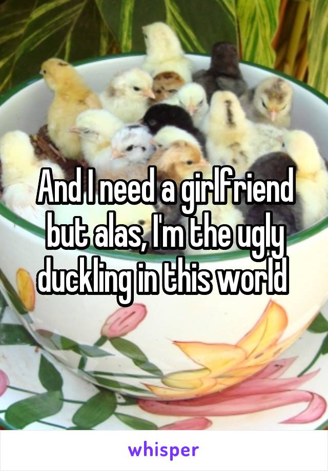 And I need a girlfriend but alas, I'm the ugly duckling in this world 