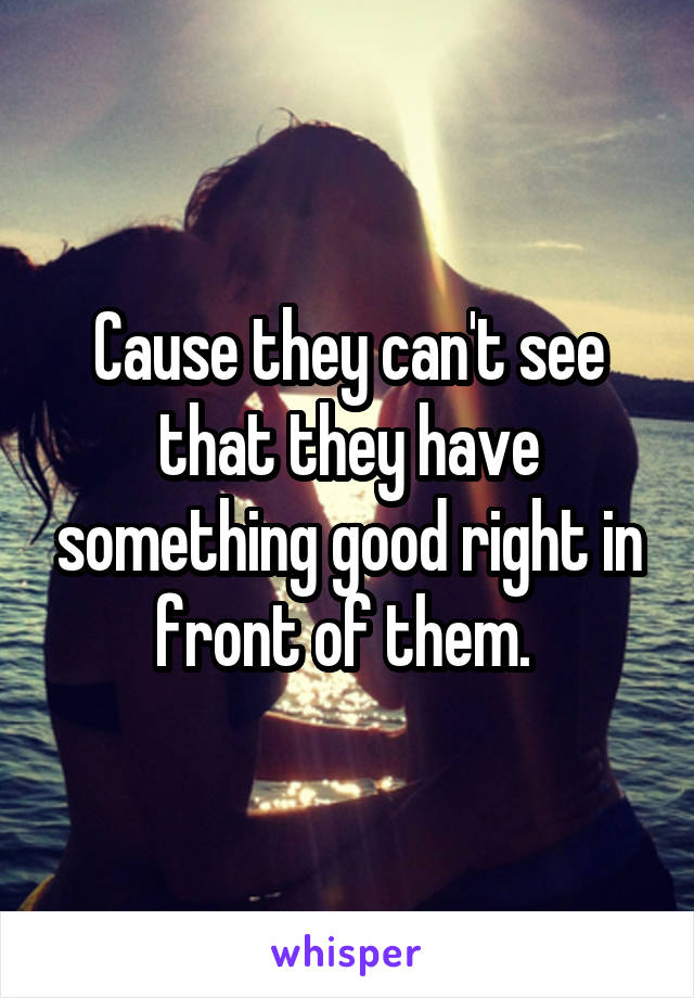 Cause they can't see that they have something good right in front of them. 