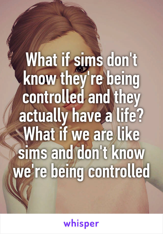 What if sims don't know they're being controlled and they actually have a life? What if we are like sims and don't know we're being controlled