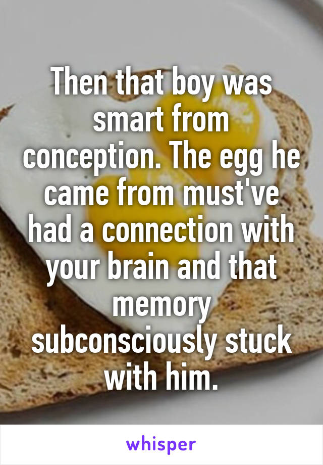 Then that boy was smart from conception. The egg he came from must've had a connection with your brain and that memory subconsciously stuck with him.