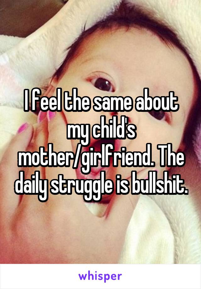 I feel the same about my child's mother/girlfriend. The daily struggle is bullshit.