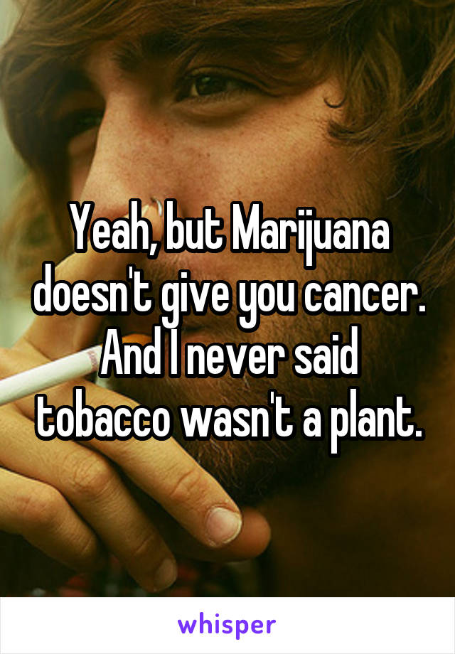 Yeah, but Marijuana doesn't give you cancer. And I never said tobacco wasn't a plant.