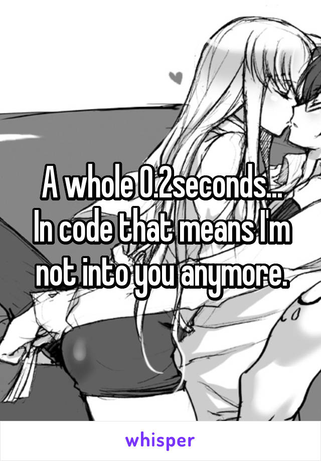 A whole 0.2seconds...
In code that means I'm not into you anymore.