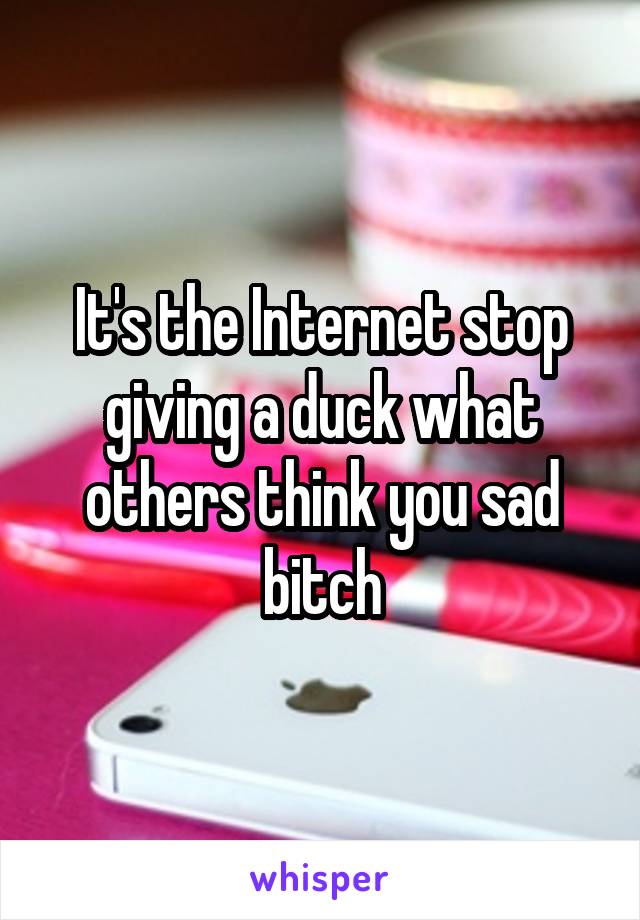 It's the Internet stop giving a duck what others think you sad bitch