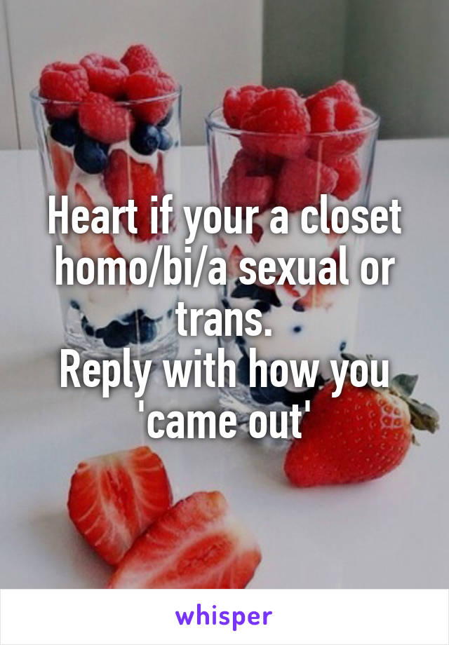 Heart if your a closet homo/bi/a sexual or trans.
Reply with how you 'came out'