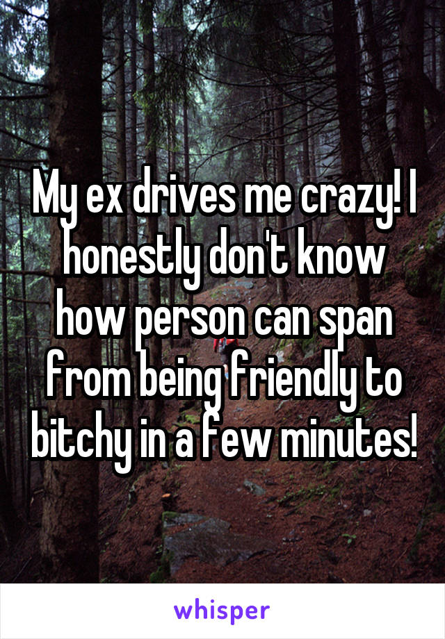My ex drives me crazy! I honestly don't know how person can span from being friendly to bitchy in a few minutes!