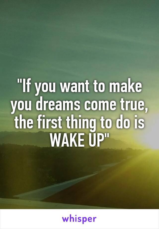 "If you want to make you dreams come true, the first thing to do is WAKE UP"
